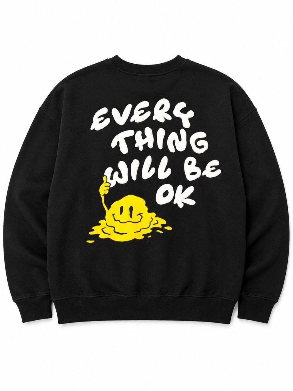 NWT Eighty Eight Everything Will Be OK Smiley Puff Print Sweatshirt Black Large